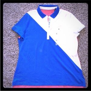 NWT Tommy Hilfiger Soccer Polo Shirt Sz XL with white, blue & coral color blocks